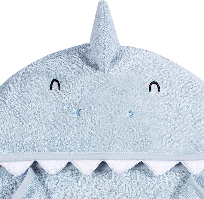 Gerber Baby 4 Piece Animal Character Hooded Towel and Washcloth Set, Blue Shark, One Size