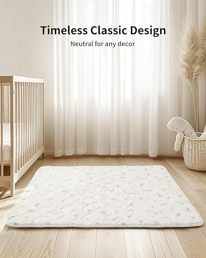 Play Mat for Baby, Soft Foam Floor Pads, 47"x47" Tummy Time Play mat for Infant and Toddler, Portable Foldable Puzzle Mat for Nursery, Outdoor Yard or Playpen (Ocean Ivory)