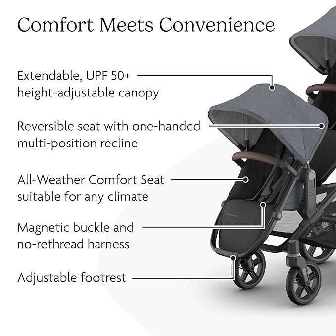 UPPAbaby RumbleSeat V3 Second Lower Seat - Compatible with Vista V2 and Vista V3 - All-Weather Seat + Magnetic Buckle – Adapters Included -Julian (Dusty Blue Mélange)