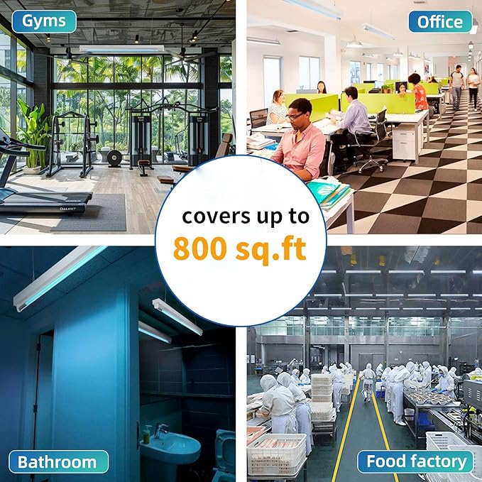 30W UV Sanitizer Light, Powerful UVC Lamp with Steel Suspension Wires, UV Sanitiztion Linear Light for Large Spaces-School, Factory, Hospital, Ozone-Free UVC Linear Batten 253.7nm, T8 G13 35.43 in