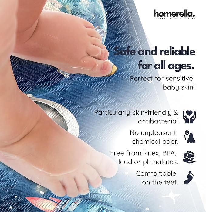 Homerella Baby Bath Tub Mat | Anti Mold Mildew Resistant Non Slip Kids and Adult Bath Tub Shower Mats | 40x16 inch Long with Suction Cups for Secure Grip Hooks for Storage & Drying | Machine Washable