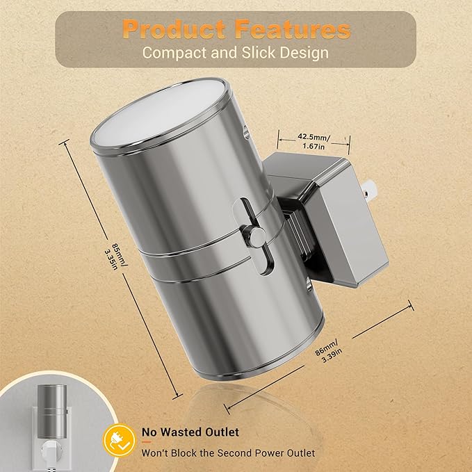 JandCase Night Light, LED Night Lights Plug into Wall, 2 Pack Automatic Nightlight with Light Sensor, 3000K Soft White 0-100LM Dimmable Modern Nightlight for Kids Bedroom Hallway