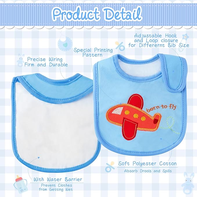 7Pcs Cotton Waterproof Baby Bibs Hook Loop Closure Newborn Bib Keepsake Baby Gift for Drooling Feeding Eating