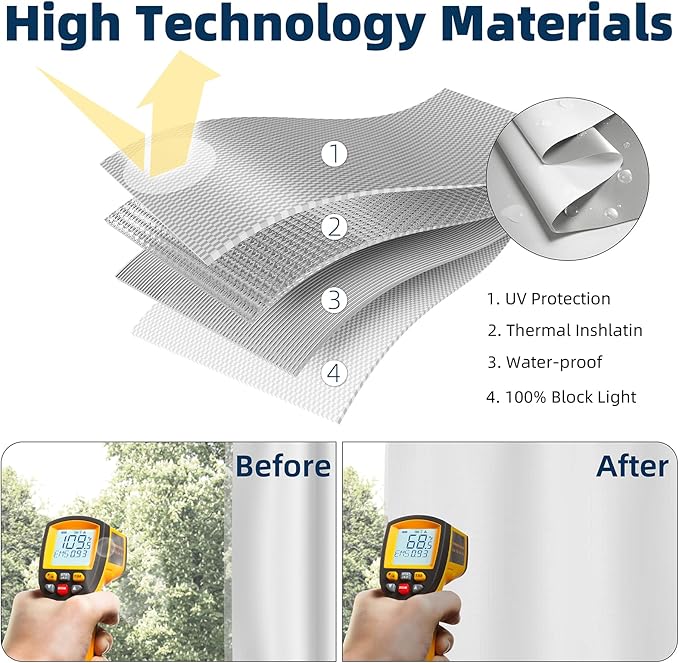 NIGHTON Portable Blackout Curtains 100"×57" Strong Hook and Loop Tape Strips with Adhesive,Blackout Shades That can be Cut,100% Blackout Material Window Blinds for Baby Nursery or Travel Use-White V4