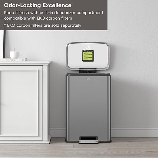 EKO Madison Gunmetal Stainless Steel 50 Liter/13.2 Gallon Step Trash Can with Inner Liner - Fingerprint Resistant Finish