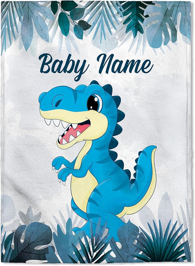 Personalized Baby Blankets, Custom Baby Blanket - Baby Blanket with Name for Boys, Best Gift for Baby, Newborn Elephants Flush Fleece (30x40) (Dinosaur)