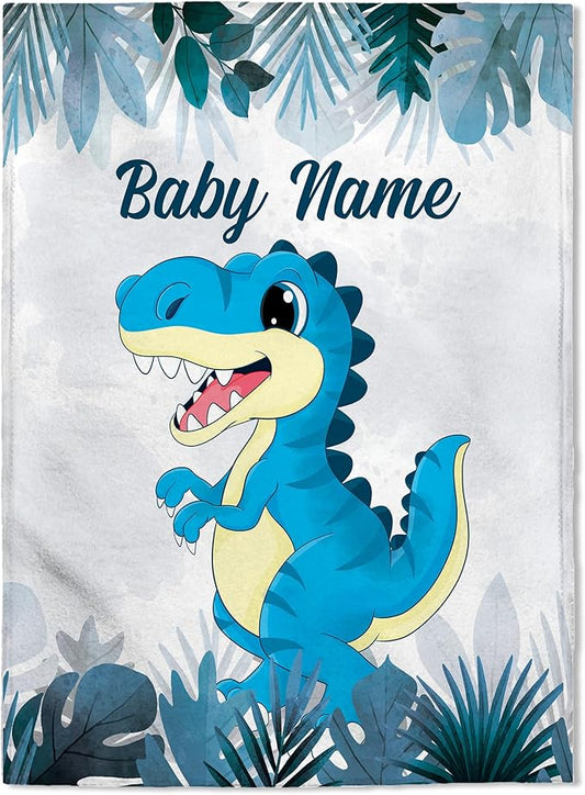 Personalized Baby Blankets, Custom Baby Blanket - Baby Blanket with Name for Boys, Best Gift for Baby, Newborn Elephants Flush Fleece (30x40) (Dinosaur)