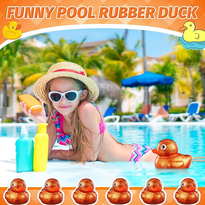 Honoson 6.89 Inch Giant Glitter Rubber Duck Big Glitter Rubber Duck Large Sparkly Duckling Bath Toy with Squeaky Sound for Summer Baby Shower Birthday Party Favor Gift(Orange)
