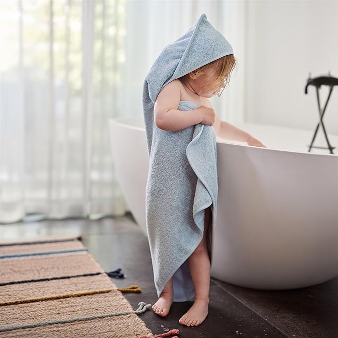 Baby Hooded Towel – Organic Cotton Baby Bath Towels, 32" x 32" Super-Soft and Absorbent Baby Towels for Newborn 2-Pack (Fog/Baby Blue)