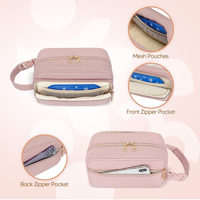 Damero Breastmilk Cooler Bag with 4 Ice Packs, Breast Milk Cooler Travel Bag Fit for Milk Bags or Bottles, with Buckle Handle for Breastfeeding Moms Travel/Daycare, Pink