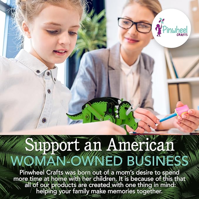 Pinwheel Crafts Robotic Dinosaur Arts & Crafts Science Kit for Kids Ages 6-12 – Wooden Dinosaur Toys with Paints – Ideal Gift for 6-Year-Old Boys