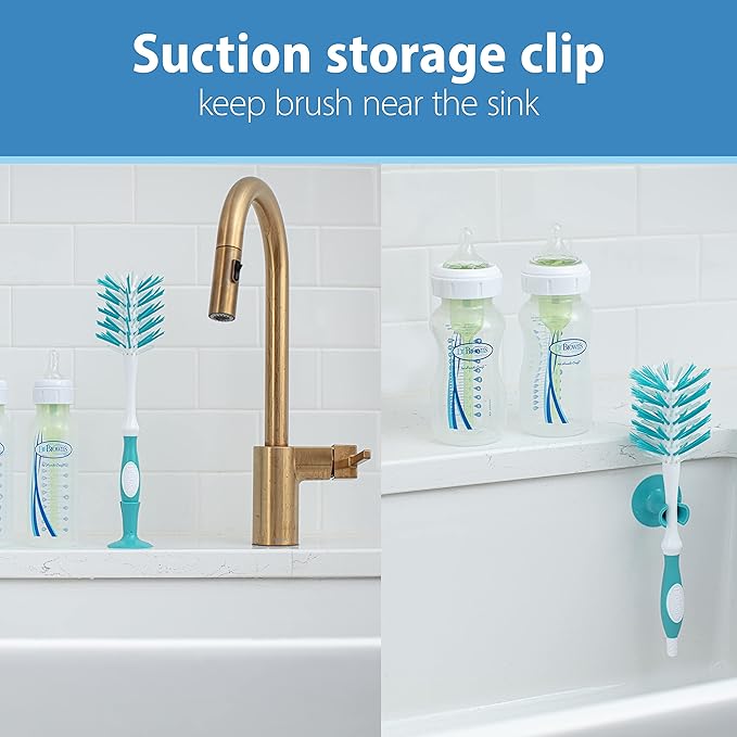 Dr. Brown's Deluxe Baby Bottle Brush with Anti-Colic Vent Cleaning Brush, Soft and Sturdy Bristles, BPA Free, Blue, 3 Pack