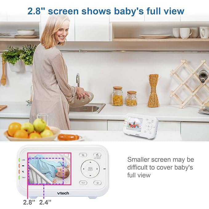VTech VM3252 Video Baby Monitor with 1000ft Long Range, Auto Night Vision, 2.8” Screen, 2-Way Audio Talk, Temperature Sensor, Lullabies