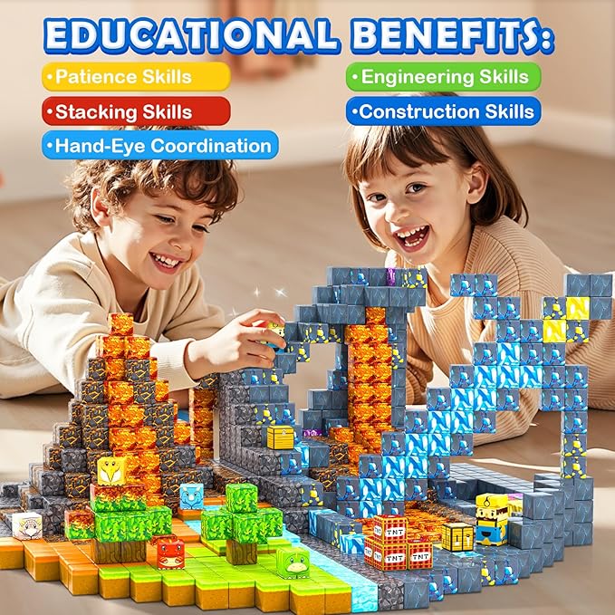 154PCS Large Magnetic Blocks-Build Mine Magnet World Dinosaur & Mine Edition, Building Outdoor Sensory Toys for Kids 3-5, STEM Jurassic Kid Games for Toddler Gifts for Boys and Girls Ages 3 4 5 6 7 8
