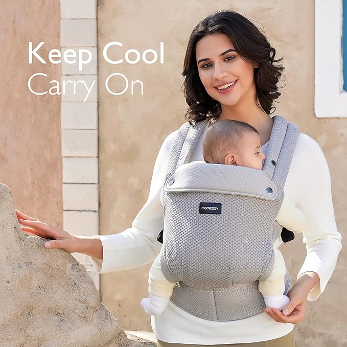 Momcozy Breathable Mesh Baby Carrier, Ergonomic and Lightweight Infant Carrier for 7-44lbs with Enhanced Lumbar Support, All Day Comfort for Hands-Free Parenting, Air Mesh-Grey