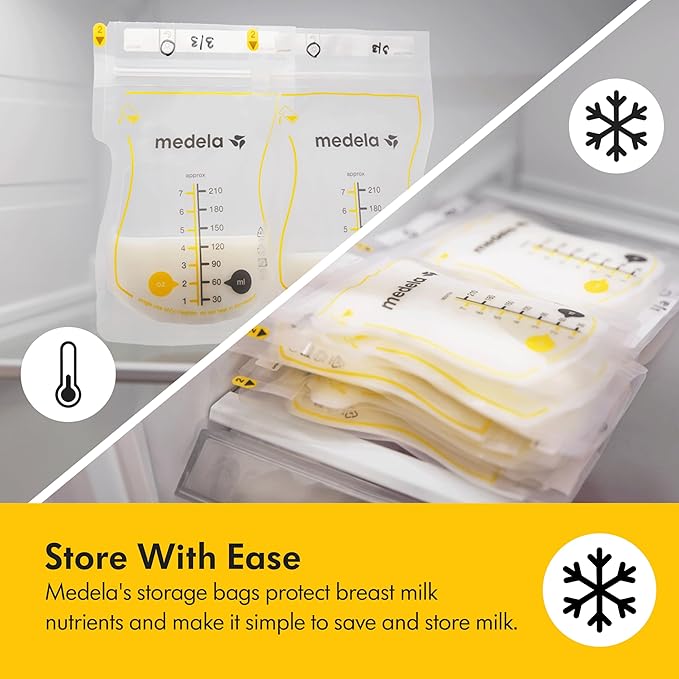 Medela Easy Pour Breastmilk Storage Bags | 50 Count 210ml | Disposable Leakproof Breast Milk Bags with Milk Protection | Recyclable & BPA Free
