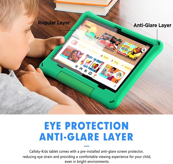 Kids Tablet, 10.1 Inch Android 15 Tablet for Kids, 12GB+64GB, Octa-Core, 6000mAh Battery, WiFi 6, Pre-Installed Kids Apps, Parental Control, ABCmouse for 30-Days Free, with EVA Protective Case (Green)