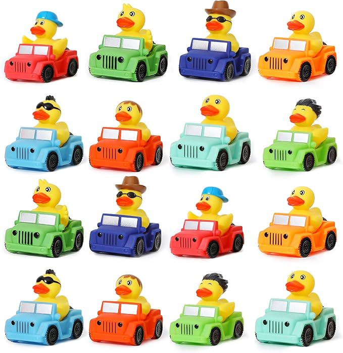 XY-WQ 16 Pack Rubber Duck for Jeeps Ducking - 3" Bulk Floater Duck for Kids - The Shape of a Vehicle - Baby Bath Toy Assortment - Party Favors, Birthdays, Bath Time, and More (8 Varieties)