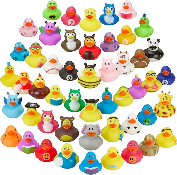 Playbees Assortment Rubber Duck Toy Duckies for Kids - 25 Pack - Sensory Play, Stress Relief, Stocking Stuffers, Bath Birthday Gifts Baby Showers Classroom Incentives, Summer Beach and Pool Activity