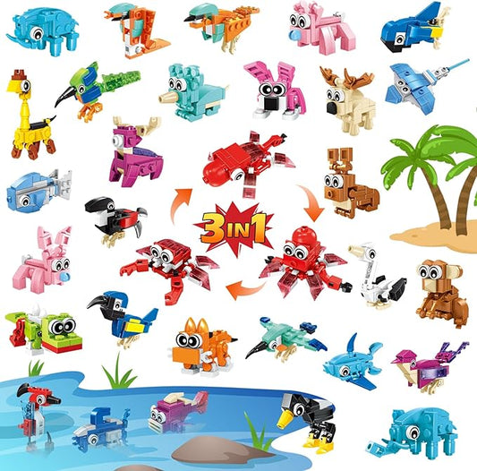 24 Pack Mini Animals Building Block Toy Stocking Stuffers Classroom Prizes Goodie Bags Fillers Building Set, Birthday Gifts Party Favors for Boys Girls Ages 6 8 10 12