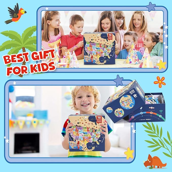 USA Map Puzzle for Kids -70 Piece Round United States Puzzles for Kids Ages 4 and Up, Toddler Puzzle Globe Geography Games Educational Toys Gifts for Boys Girls Childre(United States Map)