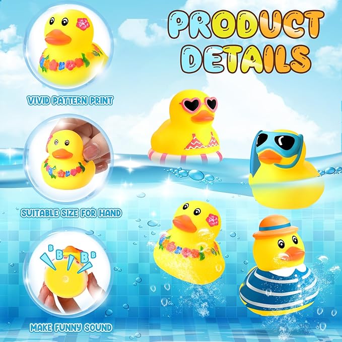 Honoson 72 Pcs Summer Beach Rubber Duckies Bulk Mini Rubber Duck Bath Toys Float Bathtub Ducky Cute Squeaky Ducky for Classroom Carnival Summer Birthday Baby Shower Party Favor