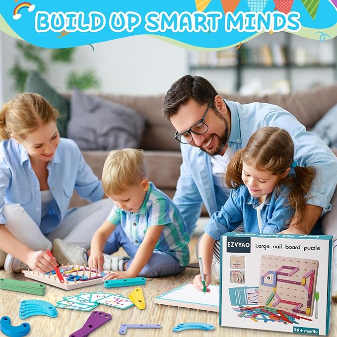 Wooden Montessori Toy for Toddlers, Letter Number Construction Set Pegboard Puzzle Stacking Blocks, Preschool Learning ABC Shape Educational Toys for Kids Boys Girls