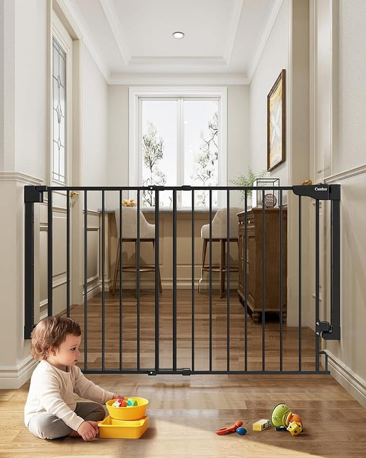Cumbor Expandable 31.6-48" Baby Gate for Stairs, Wall-Mounted, 2-in-1 No Bottom Bar Dog Gate Indoor, Pet Gate for Doorways with Large Walk Thru Door, Child-Proof Safety Gate for Kids (Black)