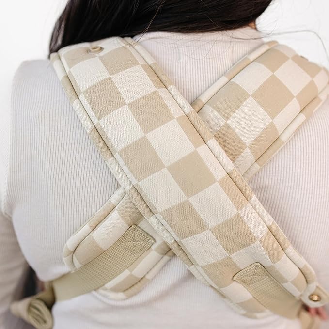 Ava & Oliver Essential Baby Carrier – Ergonomic, Hip-Healthy Soft Structured Carrier for Infants & Toddlers (7–35lbs) - Front and Back Carry, Breathable Fabric, Stylish & Lightweight (Almond Check)