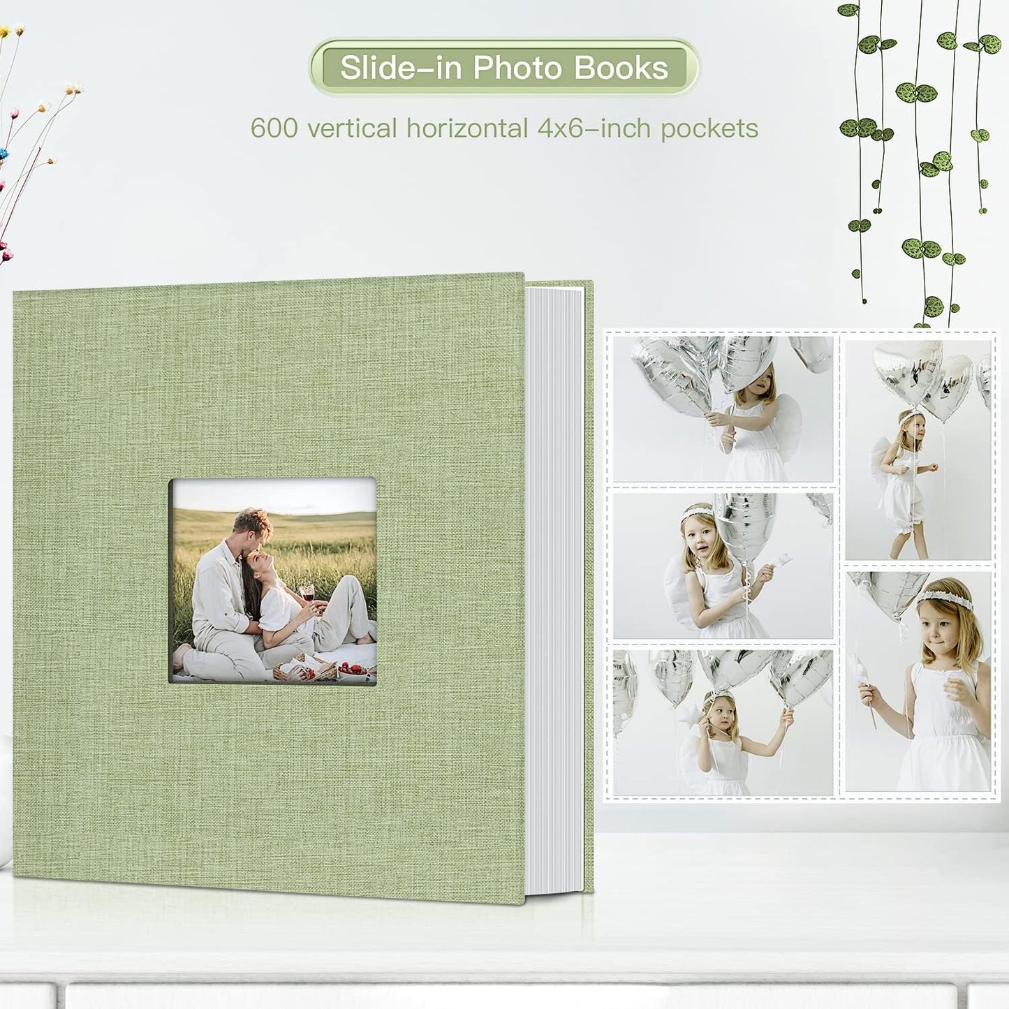 popotop Photo Album 4x6-600 Photos Photo Books with 600 Horizontal and Vertical Pockets,Linen Cover Albums for Family Wedding Anniversary Baby Vacation Pictures
