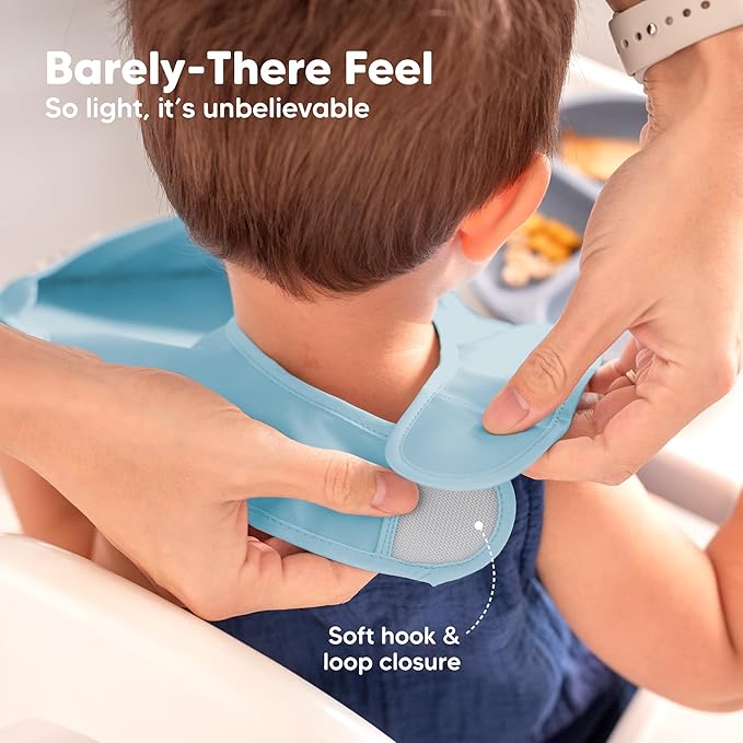 3-Pack Waterproof Baby Bibs for Eating - Lightweight Toddler Feeding Bibs with Large Food Catcher, Mess Proof, Food-Grade Baby Eating Essentials, Easy to Put On & Clean (Ocean)