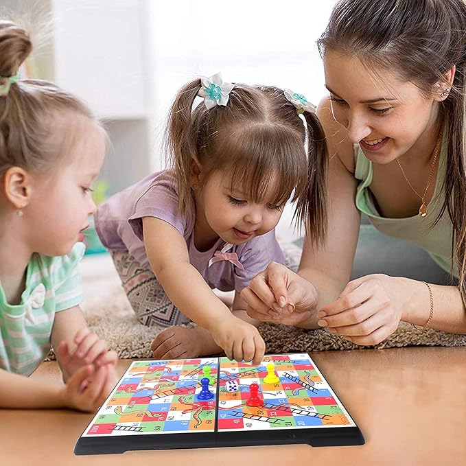 KIDAMI Magnetic Snakes and Ladders Game Set with Storage Box, Folding Design and Light-Weight, Gift for Kids and Adults (9.75 Inches)