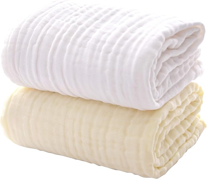 MUKIN Baby Bath Towels, Super Soft Cotton Receiving Blanket for Baby's Delicate Skin,2Pack Swaddle Blanket for Newborns Toddlers Boy Girl,Baby Registry as Shower (White+Yellow)