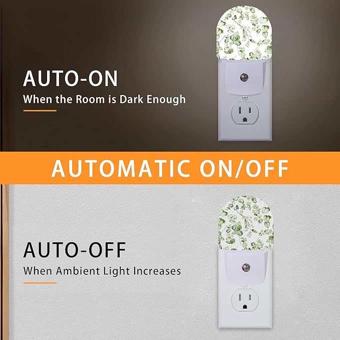 Green Eucalyptus Leaf Night Light,Night Lights Plug into Wall with Dusk to Dawn Sensor,Lamp for Bedroom Bathroom Hallway Nightlight for Women Girls