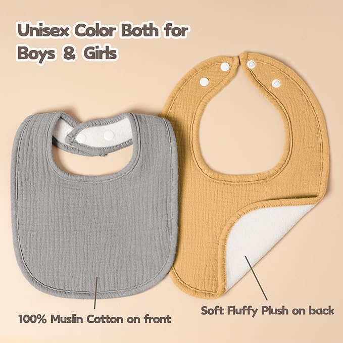 Susurration Muslin Baby Drool Bibs 10Pack Soft Square Adjustable Bandana Bibs for Unisex Baby Girls & Boys