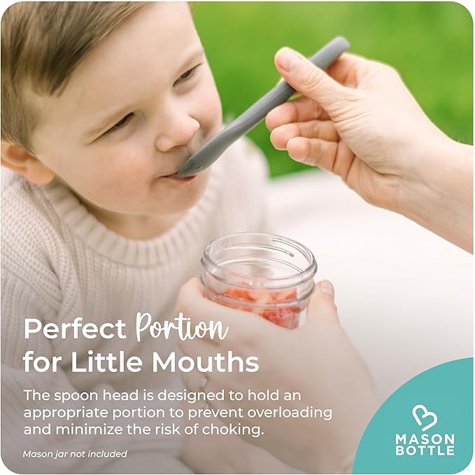 Mason Bottle Silicone Baby Spoons (2-Pack) – BPA-Free Feeding Utensils for Babies 6–12 Months – Puree Spoons with Case, Non-Toxic, Dishwasher Safe (Buttercup & Harbor)