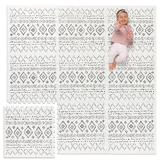 Lillefolk Baby Play Mat for Floor – 6x6ft Boho | Soft Non Toxic Premium EVA Foam Tiles for Tummy Time, Crawling & Playroom – Waterproof Interlocking Floor Mat for Babies & Toddlers (9 Tiles)
