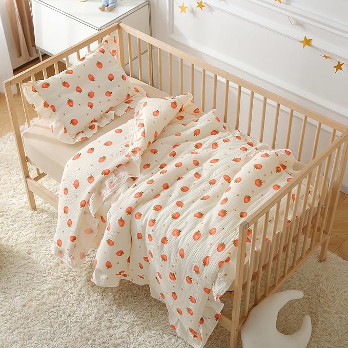 100% Cotton Muslin Crib Comforter/Quilt,Ultra Soft Cozy Reversible Baby Blanket,All Season Toddler Blankets for Boys and Girls, Machine Washable,41"x48"