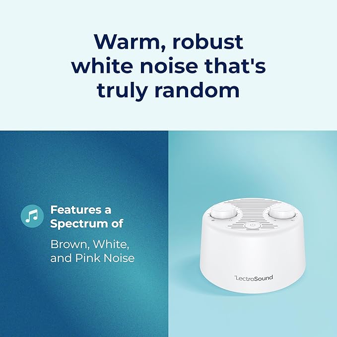 Adaptive Sound Technologies Lectro Sound 2 White Noise Machine - Simple Machine for Nursery or Bedroom - Non-Looping, Warm White Noise for Soothing Sleep - for All Ages - White