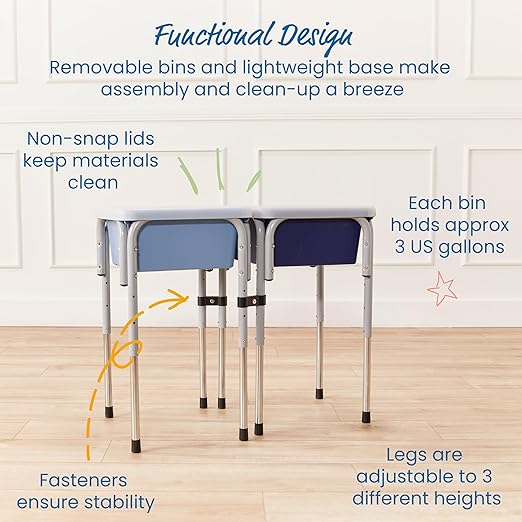 ECR4Kids 2-Station Sand and Water Adjustable Play Table, Sensory Bins, Navy/Powder Blue