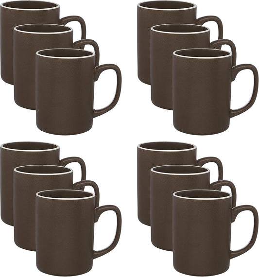 DISCOUNT PROMOS El Grande Matte Ceramic Mugs 20 oz. Set of 12, Bulk Pack - Perfect for Tea, Espresso, Cappuccino, Hot Cocoa - Dark Brown