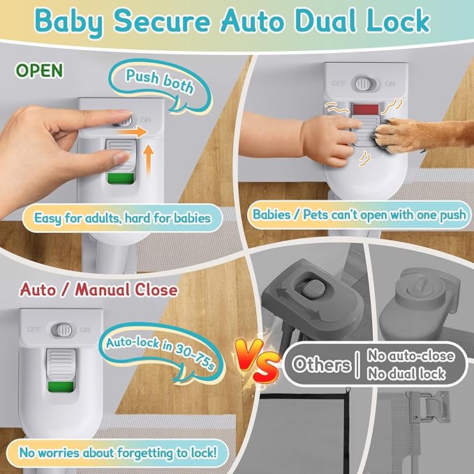 160'' Retractable Baby Gates Extra Wide, 42" Extra Tall Retractable Dog Gate for Doorways,13 Foot Safety Upgrade Extra Long White Retractable Baby Gate for Stairs, Indoor/Outdoor Retractable Gate