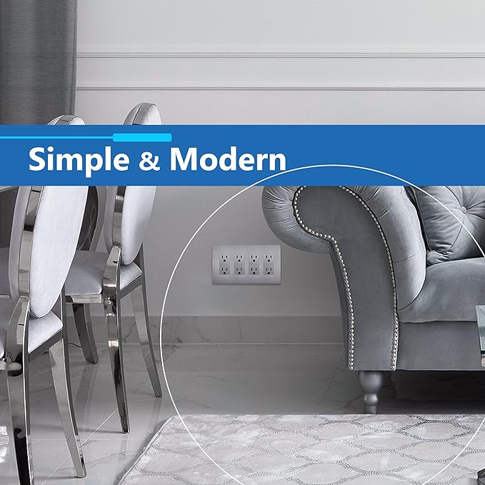 LIDER Brushed Finish Decorator Switch Cover, Screwless Wall Plate, Mid-Size 4-Gang 4.88" x 8.58", Unbreakable Polycarbonate Thermoplastic, UL Listed, LSWP-34M-BSV, Brushed Silver