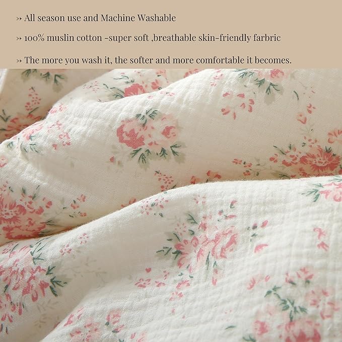 100% Cotton Muslin Crib Comforter/Quilt,Ultra Soft Cozy Reversible Baby Blanket,All Season Toddler Blankets for Boys and Girls, Machine Washable,41"x48"