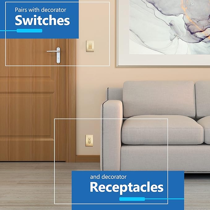 LIDER Brushed Finish Decorator Switch Cover, Screwless Wall Plate, Mid-Size 1-Gang 4.88" x 3.11", Unbreakable Polycarbonate Thermoplastic, UL Listed, LSWP-31M-BGD5P, Brushed Gold, 5 Pack