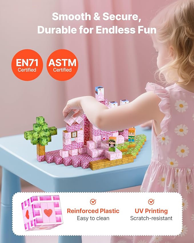 VEVOR Magnetic Blocks, 100 PCS Princess Castle Set, Magnetic Building Cubes for Kids, STEM Montessori Sensory Toys for Christmas Birthday Gift, Construction Stacking Toy for 3+ Years Old Boys & Girls