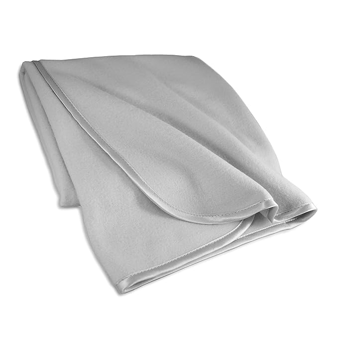 American Baby Company 2-Piece Fleece Blanket with Silk-Like Satin Trim set, Soft, Warm & Cozy, Gray and White, 30" x 30" for Boys and Girls, Perfect for Baby Carrier, Stroller, Travel and Gifting