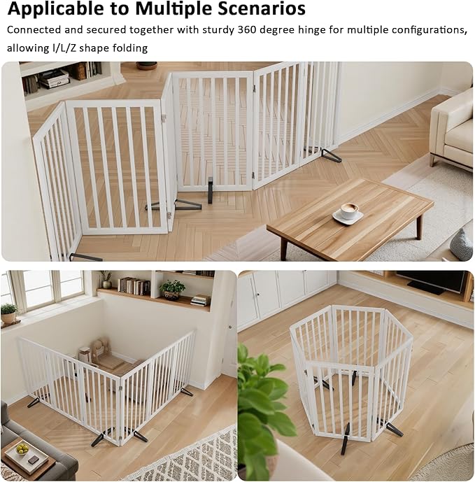 Dog Gate 32" Tall Freestanding Dog Gate for Doorways Foldable Pet Gate for Dogs Indoor (White,6 Panel)