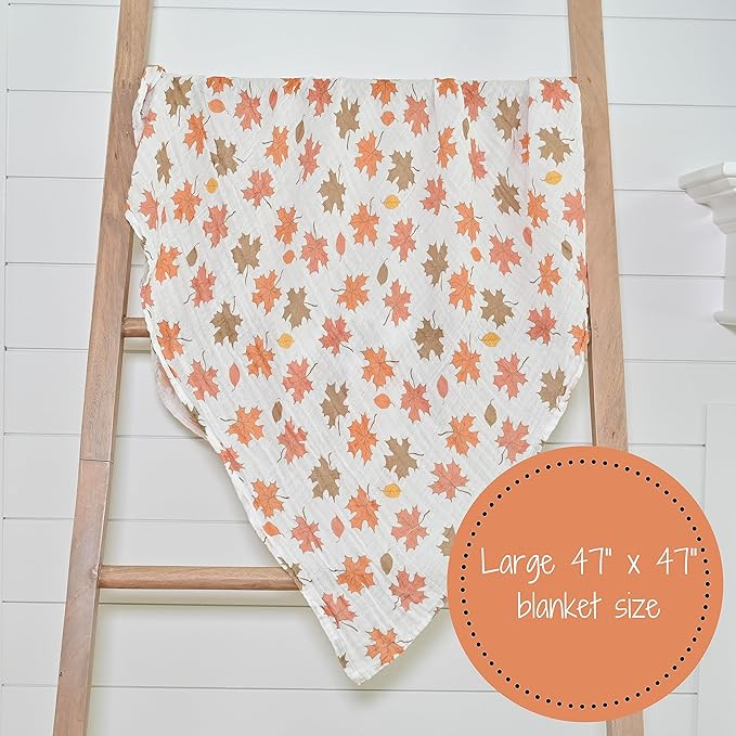 LollyBanks Baby Swaddle Blanket, 100% Cotton Muslin Blanket for Boys and Girls, 47 x 47 Inches Soft and Breathable Newborn Swaddle, Gentle Infant Blanket, Baby Essentials, Registry (Fall Leaves Print)