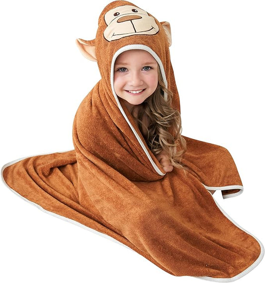 HIPHOP PANDA Hooded Towel - Rayon Made from Bamboo, Bath Towel with Bear Ears for Newborn, Babie, Toddler, Infant - Absorbent Large Baby Towel - Monkey, 30 x 40 Inch